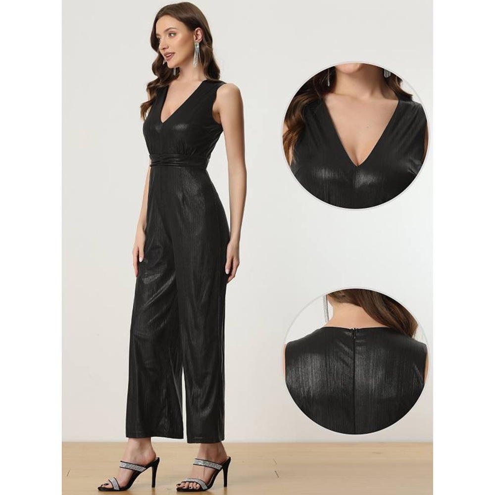 BCBGeneration Black Jumpsuit with Deep V-Neck and Wide-Leg Pants